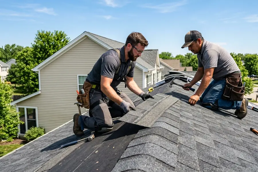 All American Home Improvement roofing crew installing architectural shingles in Mackey